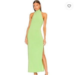 Norma Kamali x REVOLVE Halter Turtle Side Slit Gown in Gemini Green